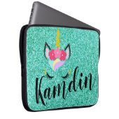 Persoonlijk Unicorn Blauwgroen Glitter Laptop Hoes (Voorkant Rechts)
