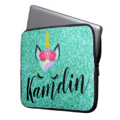 Persoonlijk Unicorn Blauwgroen Glitter Laptop Hoes (Voorkant Links)