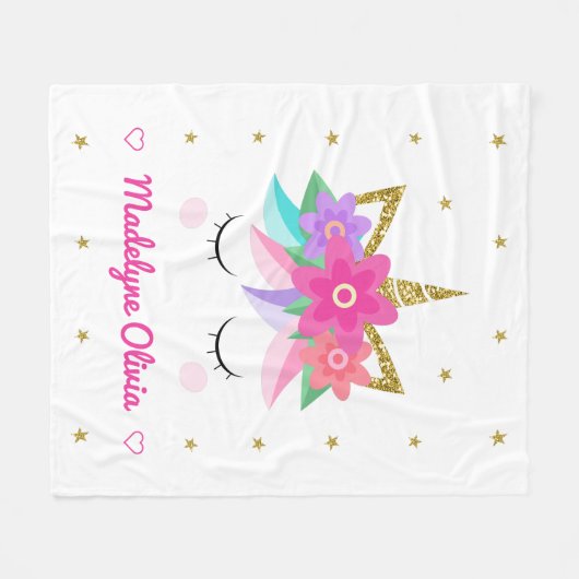 Persoonlijk Unicorn Face Cute Fleece Deken (Voorkant (Horizontaal))
