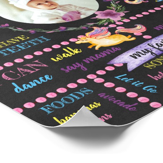Persoonlijk Unicorn First Birthday Poster (Hoek)