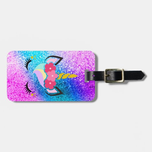 Persoonlijk Unicorn Ombre Glitter Bagagelabel (Voorkant horizontaal)