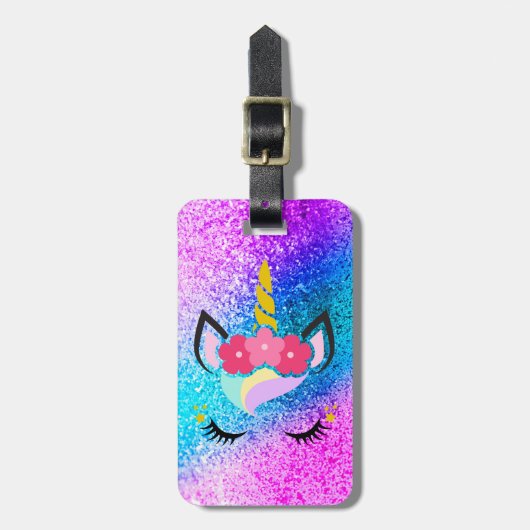 Persoonlijk Unicorn Ombre Glitter Bagagelabel (Voorkant verticaal)