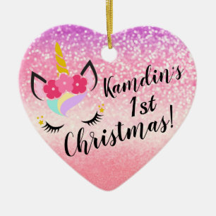 Persoonlijk Unicorn Ombre Glitter XMAS-Ornament Keramisch Ornament