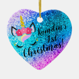 Persoonlijk Unicorn Ombre Glitter XMAS-Ornament Keramisch Ornament
