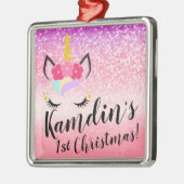 Persoonlijk Unicorn Ombre Glitter XMAS-Ornament Metalen Ornament (Links)