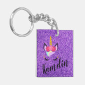Persoonlijk Unicorn Paars Glitter Sleutelhanger (Voorkant Links)