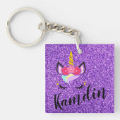 Persoonlijk Unicorn Paars Glitter Sleutelhanger (Voorkant)