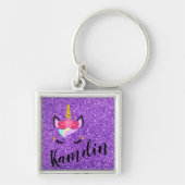 Persoonlijk Unicorn Paars Glitter Sleutelhanger (Voorkant)