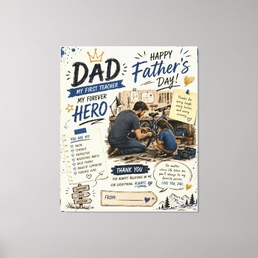 Persoonlijk Vader Held Vaderdag Canvas Afdruk (Voorkant)