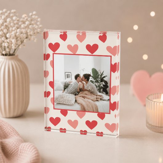 Persoonlijk Valentijnsfoto Hart Acryl Blok
