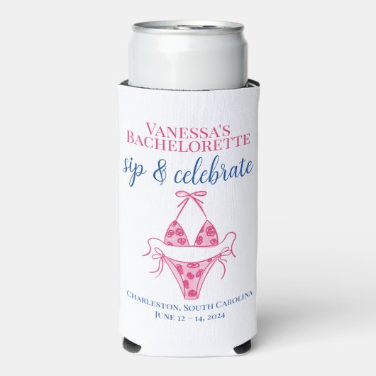 Persoonlijk verjaardagsbikini 'Drink en vier het' Seltzer Blikjeskoeler (Seltzer Voorkant)