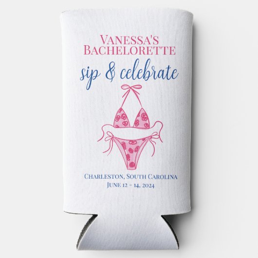 Persoonlijk verjaardagsbikini 'Drink en vier' Seltzer Blikjeskoeler (Voorkant)