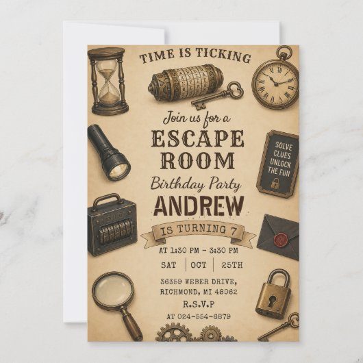 Persoonlijk verjaardagsfeest Escape Room Kaart (Voorkant)