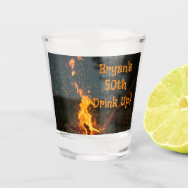 Persoonlijk verjaardagsfeest met kampvuur vonken shot glas