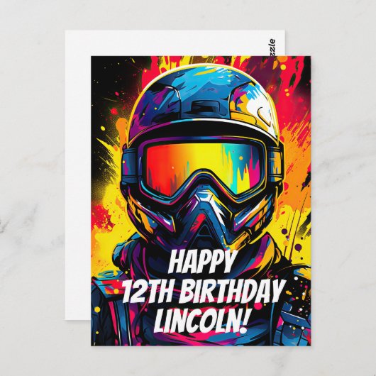 Persoonlijk verjaardagsfeest Paintball Briefkaart (Voorkant / Achterkant)