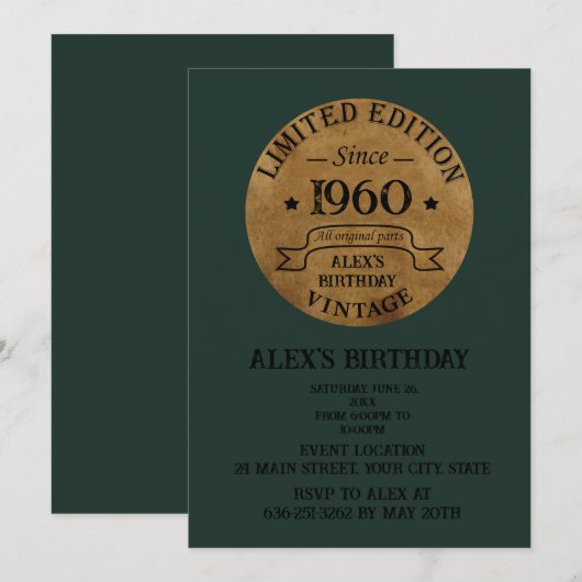 Persoonlijk verjaardagsfeestje in vintage stijl kaart (Voorkant / Achterkant)