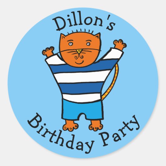 Persoonlijk verjaardagsfeestje van Dillon de Kat Ronde Sticker (Voorkant)