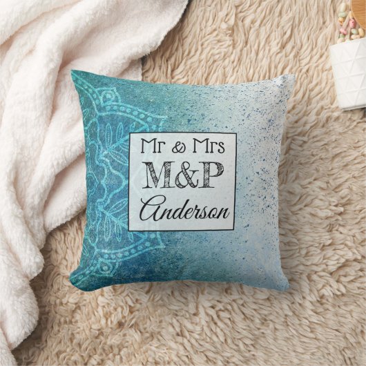Persoonlijk verloop blauw mandala trouwkussen kussen (Deken)