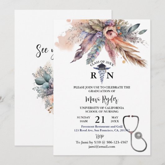 Persoonlijk verpleegkundig Afstuderen Boho FIoral  Kaart (Voorkant / Achterkant)