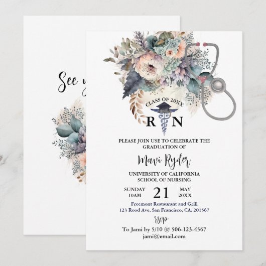 Persoonlijk verpleegkundig Afstuderen Boho FIoral Kaart (Voorkant / Achterkant)