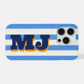 Persoonlijk Vette Monogram, Blauwe Streep iPhone Hoesje (Achterkant horizontaal)