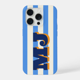 Persoonlijk Vette Monogram, Blauwe Streep iPhone 15 Pro Case