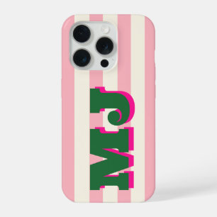 Persoonlijk Vette Monogram, Roze Streep iPhone 15 Pro Case