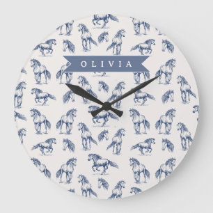 Persoonlijk Vintage Blauwe Paard Klassiek Landelij Grote Klok