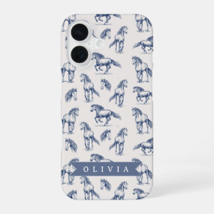 Persoonlijk Vintage Blauwe Paard Klassiek Landelij iPhone 16 Hoesje
