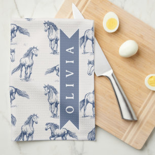 Persoonlijk Vintage Blauwe Paard Klassiek Landelij Theedoek