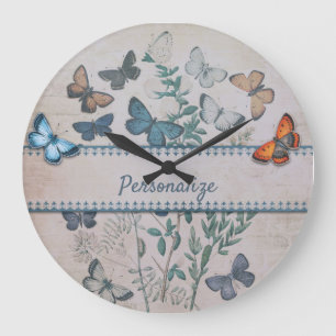 Persoonlijk Vintage Blauwe Vlinderpatroon Grote Klok