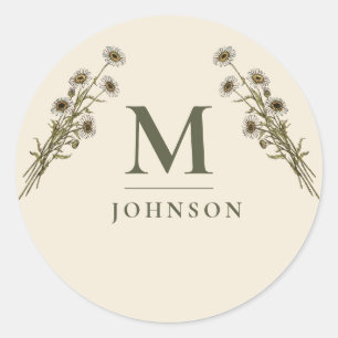 Persoonlijk Vintage Bloemmotief Botanisch Monogram Ronde Sticker