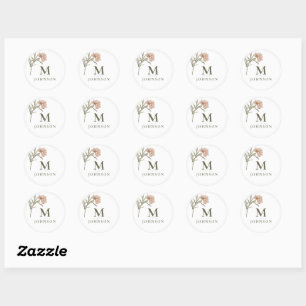Persoonlijk vintage bloemmotief botanisch monogram ronde sticker