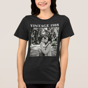 Persoonlijk Vintage Foto En Jaar T-shirt, Op Maat  Tri-Blend Shirt