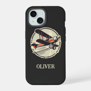 Persoonlijk vintage groen tweedekker vliegtuig iPhone 15 case