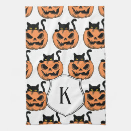 Persoonlijk vintage Halloween kat spooky patroon Theedoek