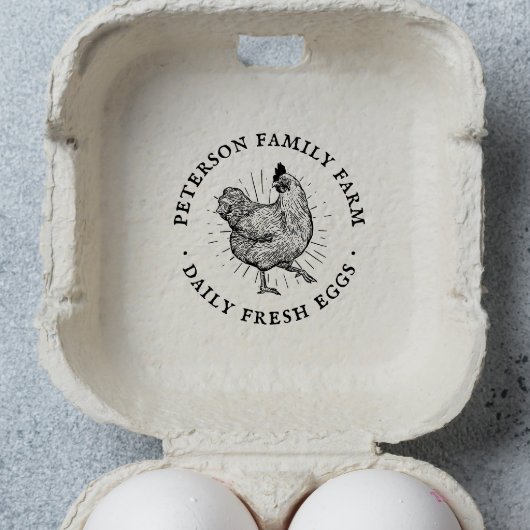 Persoonlijk vintage handgetekend kip-ei rubberstempel