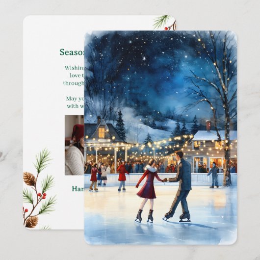 Persoonlijk Vintage Kerstkaart met platte afdruk (Voorkant / Achterkant)