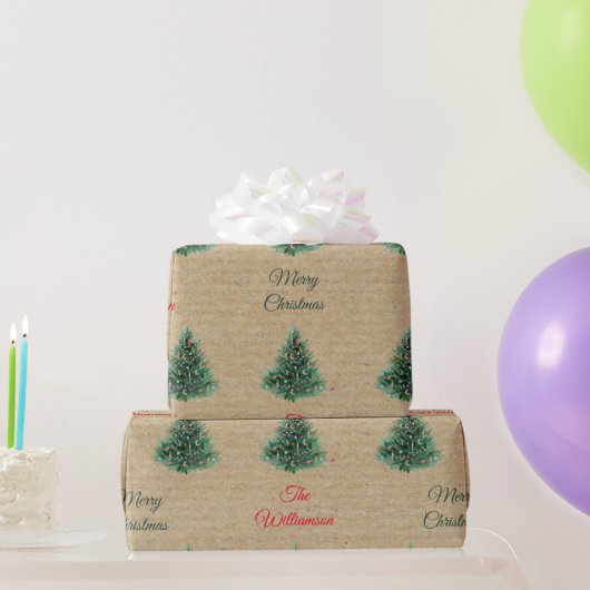 Persoonlijk vintage kraft bruin kerstpatroon cadeaupapier (Feestgeschenken)