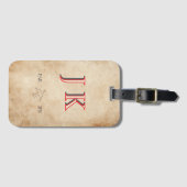 Persoonlijk vintage-perkament-monogram-luchtvaartl bagagelabel (Voorkant (horizontaal))