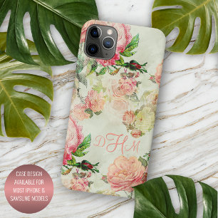 Persoonlijk vintage roze bloemrozenpatroon iPhone 15 case