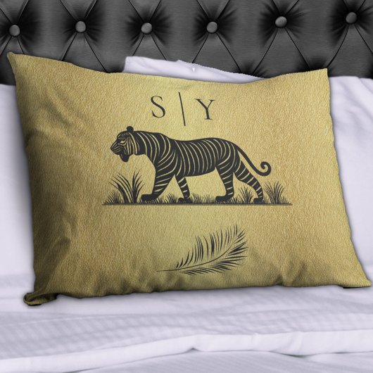 Persoonlijk Vintage Tijger Goud Monogram Kussensloop