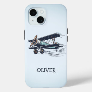 Persoonlijk vintage tweedekker vliegtuig iPhone 15 case