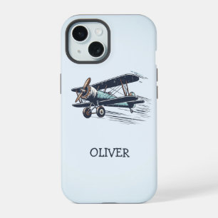 Persoonlijk vintage tweedekker vliegtuig iPhone 15 case