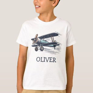 Persoonlijk vintage tweedekker vliegtuig t-shirt