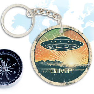 Persoonlijk vintage UFO Sleutelhanger