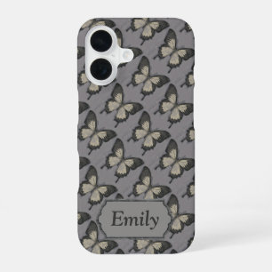 Persoonlijk Vintage Violet Vlinderpatroon iPhone 16 Hoesje