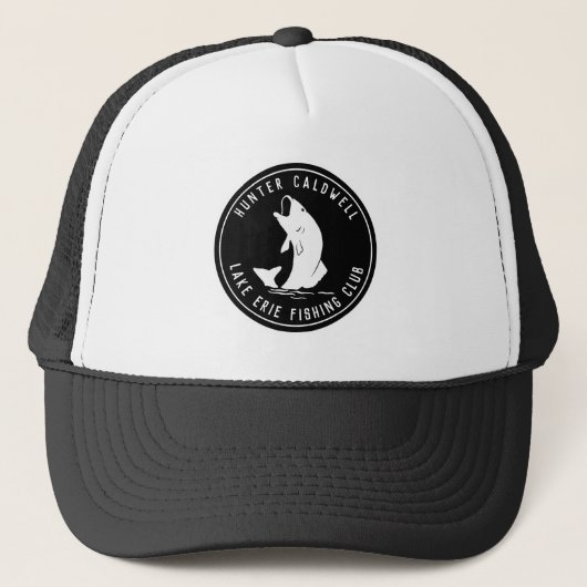 Persoonlijk visembleem zwart trucker pet (Voorkant)