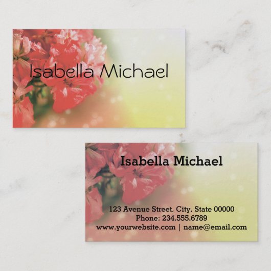 Persoonlijk visitekaartje, geranium, pelargonium visitekaartje (Voorkant / Achterkant)