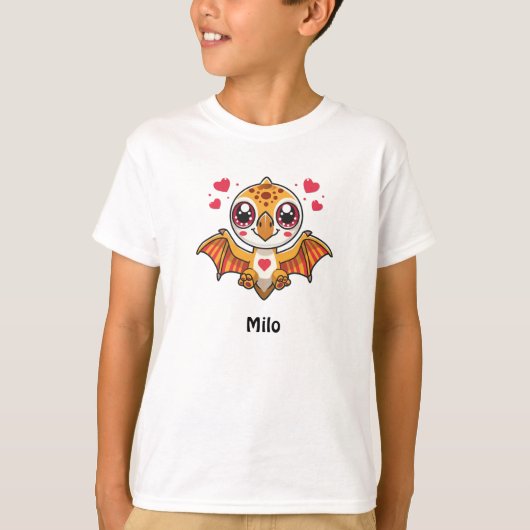 Persoonlijk vliegend dinosaurus T-shirt voor kinde (Voorkant)